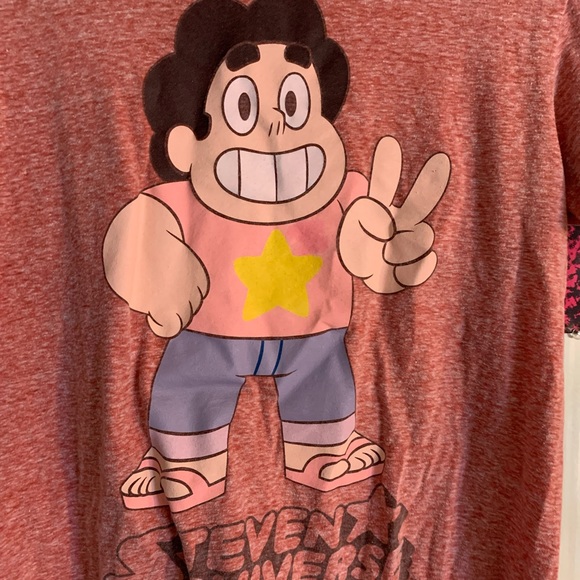 Steven Universe Mens T-Shirt - Steven Shooting Peace Sign Over Logo Image - Picture 3 of 6